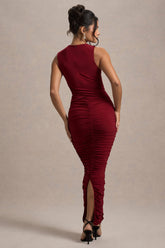 Wine Cut-Out Ruched Maxi Dress